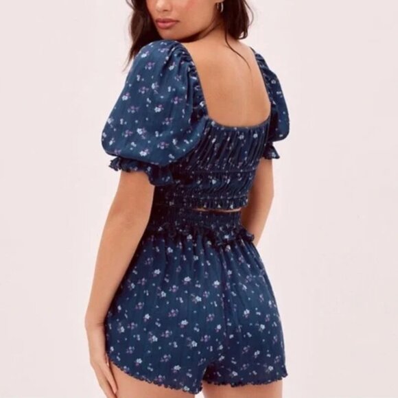 NWOT For Love & Lemons Navy Blue Lola Pointelle PJ Set - Picture 2 of 9